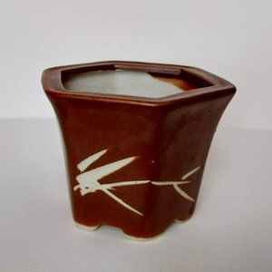 Ceramic Succulent Planter, Asian Bamboo design, Vintage Planter Bonsai Plant Pot